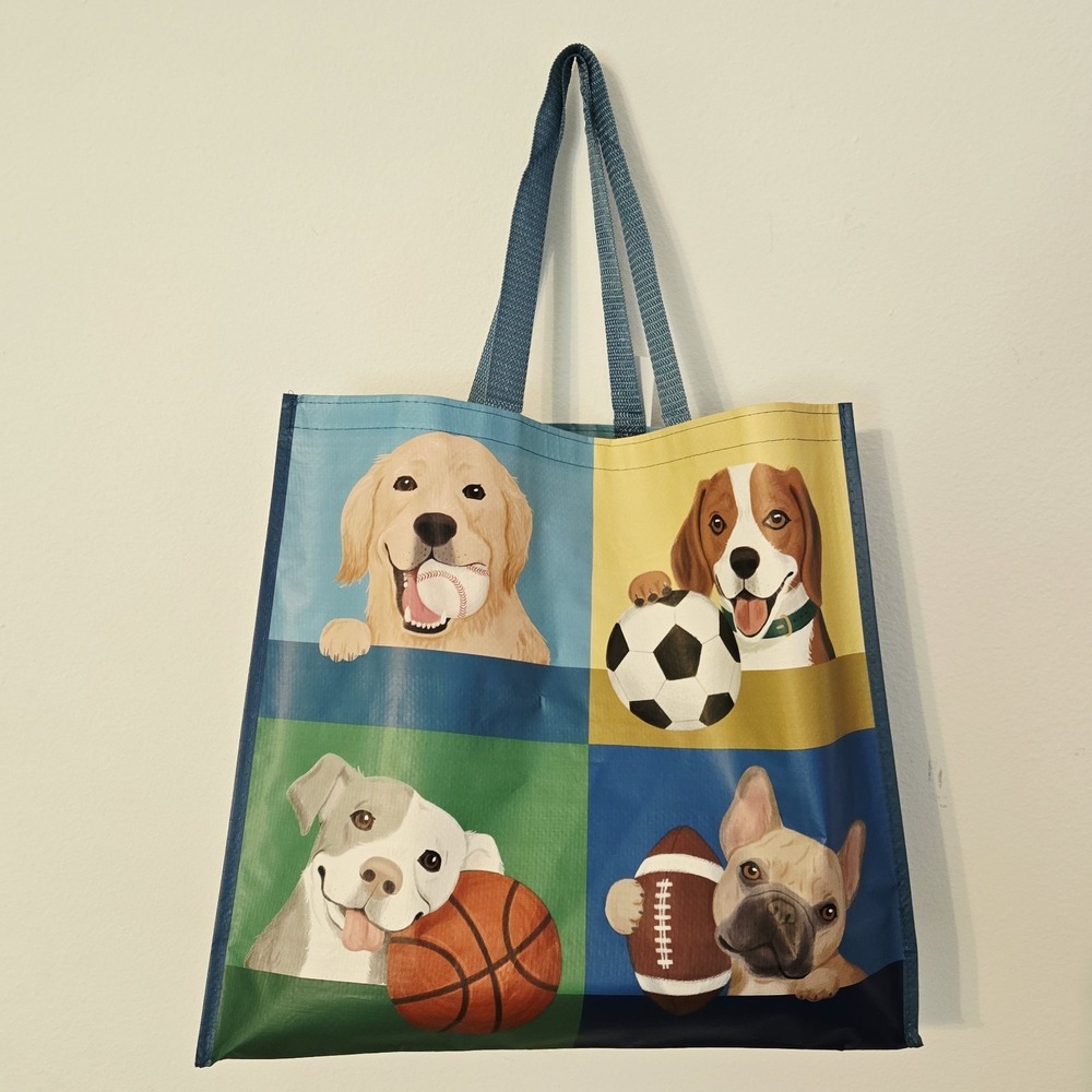 Sports Ball Balls Dogs Lab Bull Beagle Reusable Gift Tote Bag Homegoods - Picture 2 of 4